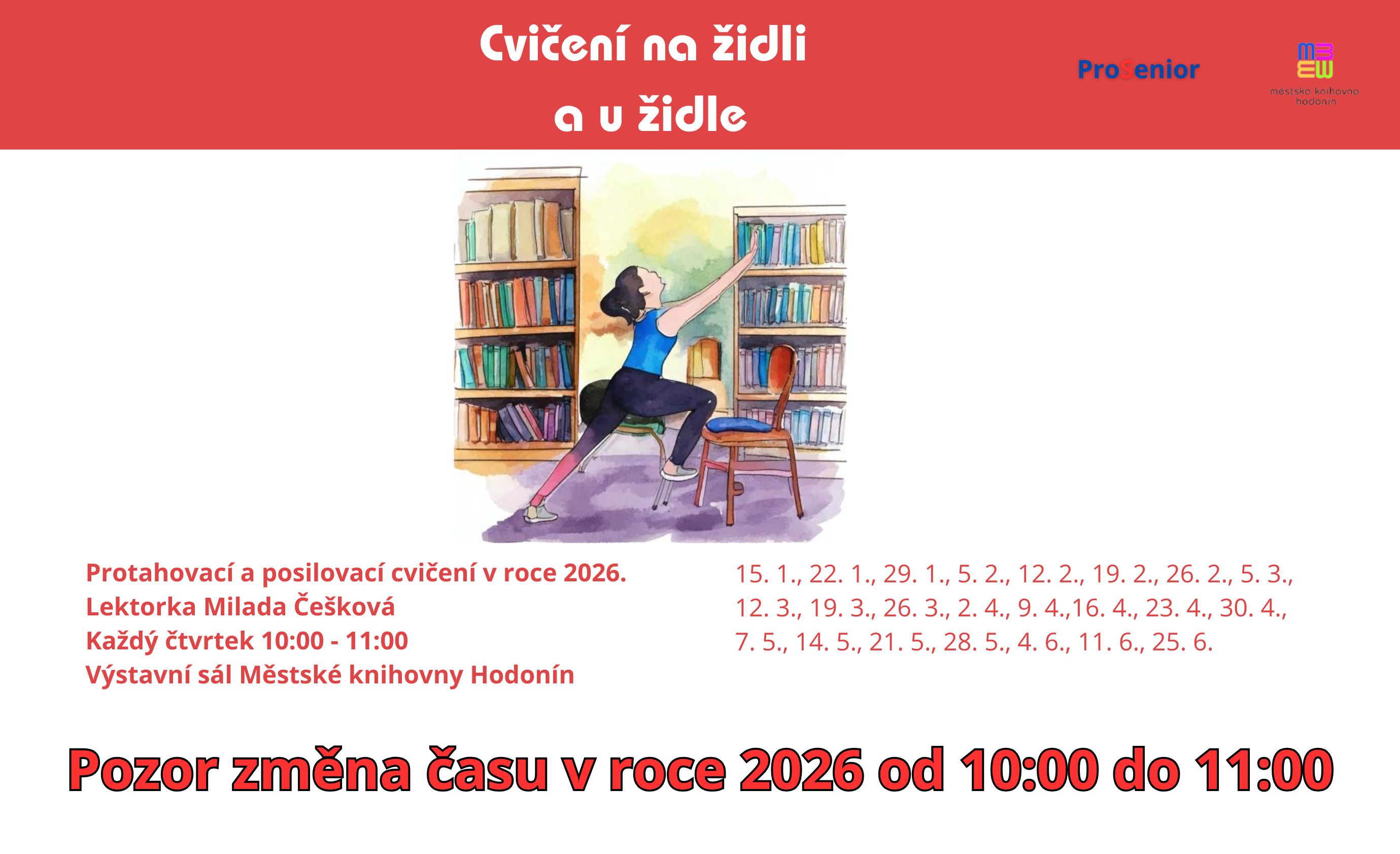 Protahovací a posilovací cvičení s prvky Tai Chi a Čchi-Kung s lektorkou Miladou Češkovou.
 